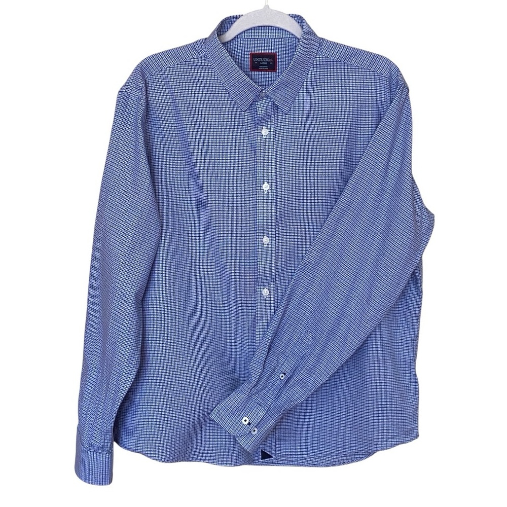 UNTUCKit Anselmo Blue Micro Check Button Down Shirt Mens Large Cotton
